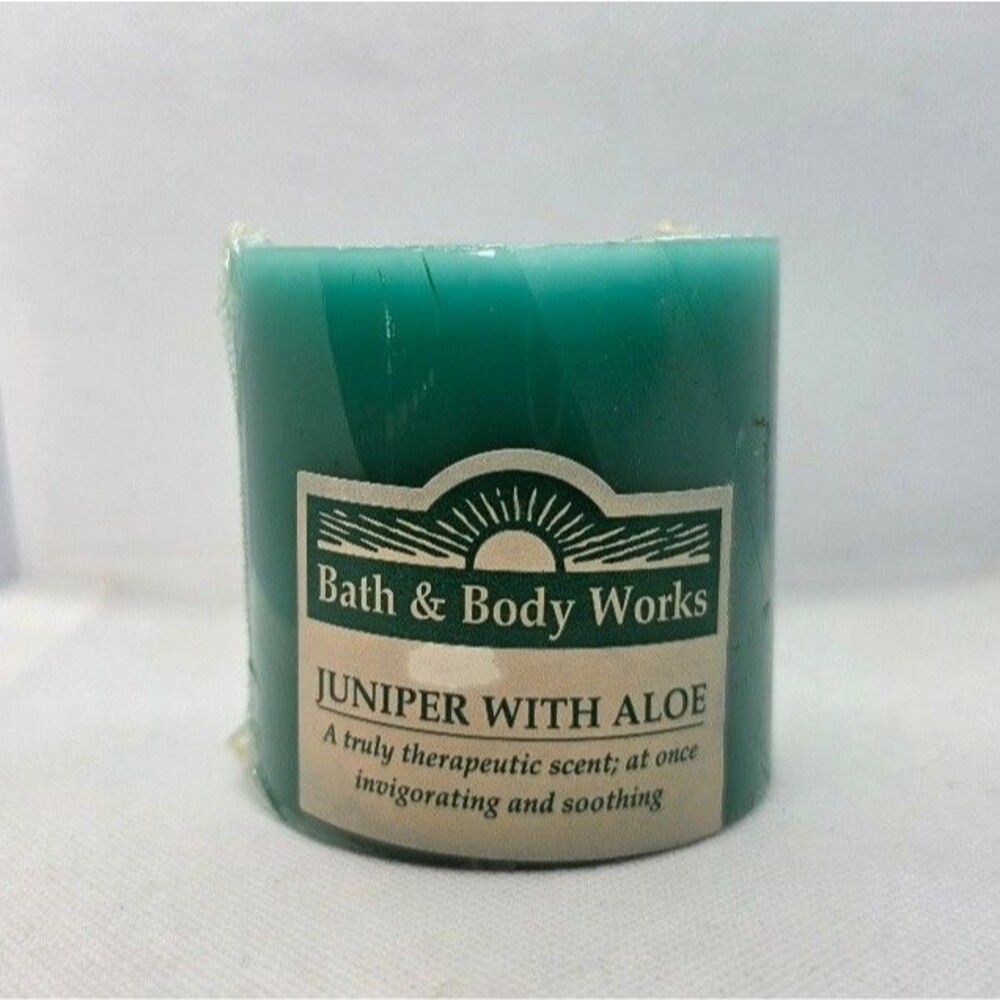 Vintage 90s Bath & Body Works Scented Candle Green Wax Juniper With Aloe (NEW)